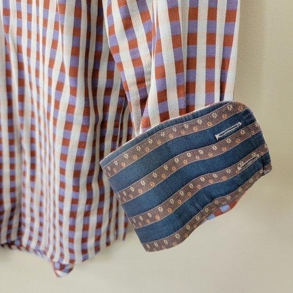 Robert Graham | Rust Brown Blue Tan Plaid Shirt Size Medium - Picture 2 of 8
